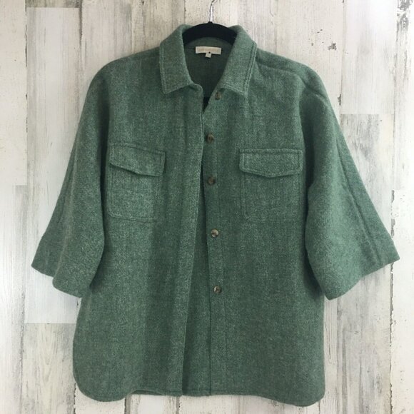 Ann MashburnSz S Green Wool Tweed Shirt Jacket Shaket